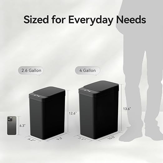 FRESHLIX Bathroom Trash Can, 2.6 Gallon Automatic Motion Sensor Touchless Garbage Can, Waterproof Trash Bin with Lid, Narrow Small Waste Bin for Kitchen, Office, Bedroom, Black - Image 2
