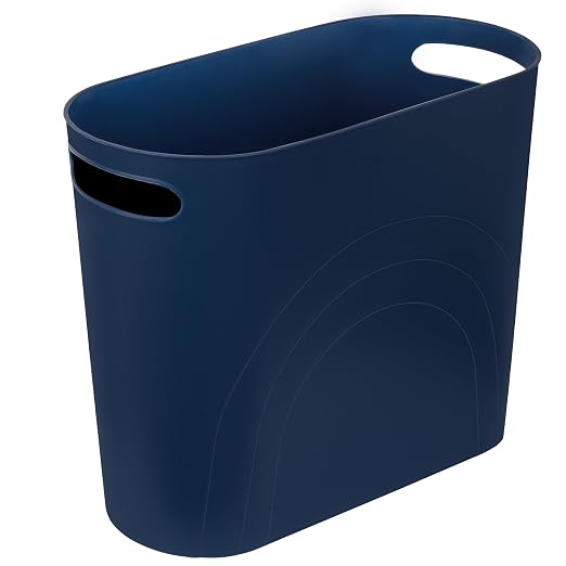 rejomiik Small Trash Can, 3.5 Gallon Slim Garbage Can Plastic Waste Basket with Handles Container Bin for Narrow Spaces Bathroom, Bedroom, Kitchen, Office at Home, Navy by rejomiik