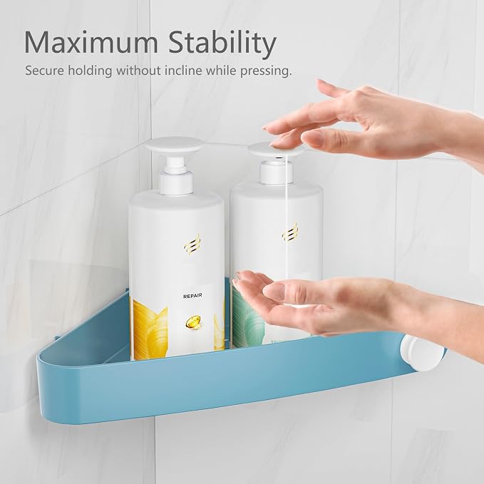 Sotfamily Plastic Shower Caddy Corner (For 90° Only), 4 Pack Adhesive Corner Shower Shelves for Bathroom Organizers and Storage, Light Blue - Image 4