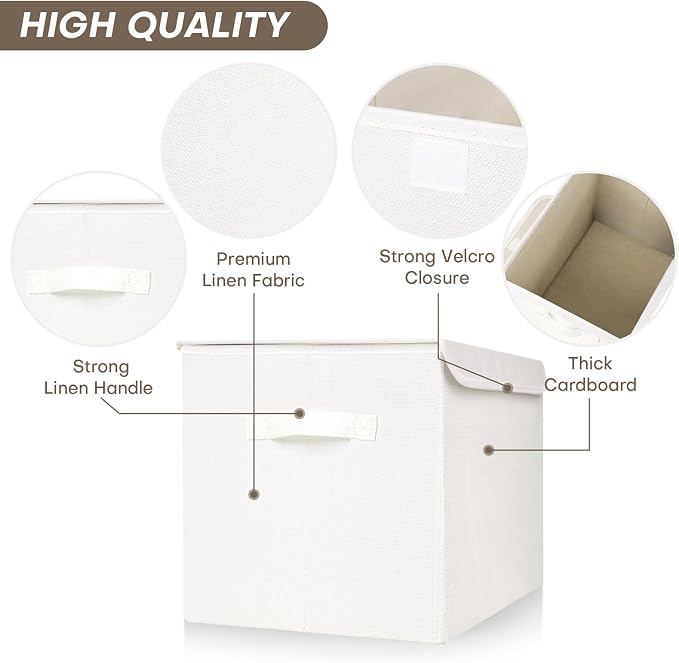Bagnizer Large 22 Quart Linen Fabric Foldable Storage Bin Cube Organizer Basket with Flip-Top Lid & Handles, Clothes Blanket Box for Home, Office, Closet, White, 4 Pack 14.6 x 9.5 x 9.5” - Image 3