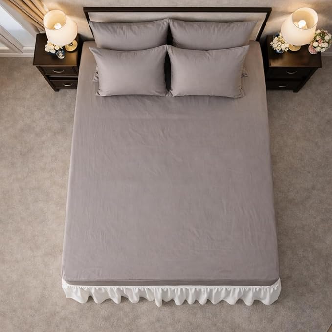 100% Cotton Single Layer Mattress Cover King Size, Elastic Mattress Cover, Stretches Up to 16 Inches Deep, Cozy, Absorbent, Easy to Replace, Machine Washable (6 Colors) (Brown, Queen)
