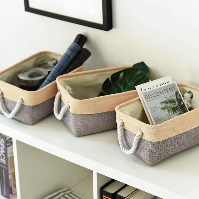 TheWarmHome Storage Bins for Organizing,Sturdy Storage Basket, Decorative Foldable Storage Baskets for Shelves Closet Toy (Gold&Grey Medium - 3 Pack 13.8L×9.8W×6.7H inch) - Image 5