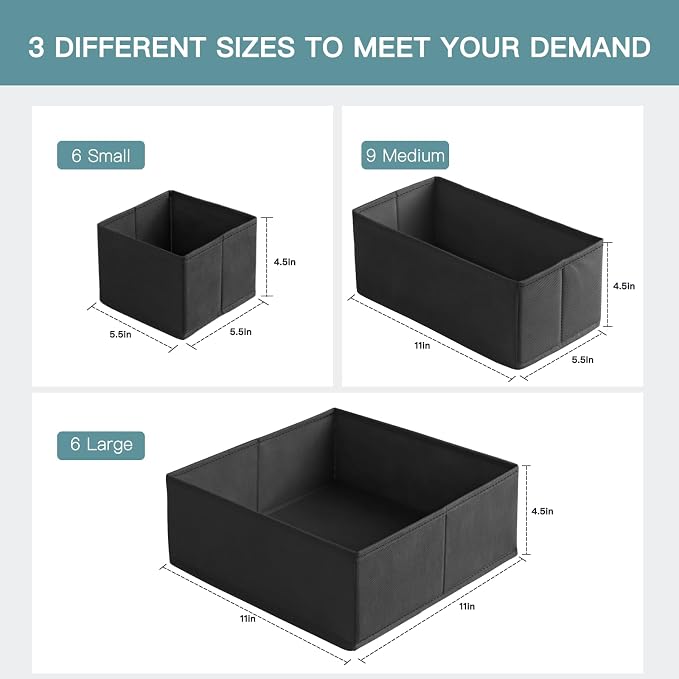 Criusia Drawer Organizer Clothes, 21 Pack Dresser Organizer for Baby Clothes, Underwear, Sock - Foldable Closet Organization and Storage Dividers Bins for Nursery, Bedroom (Black) - Image 2