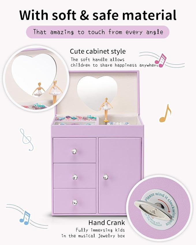 VLANDO Musical Jewelry Box for Girls, Large Kid Music Box with Ballerina for Birthday Bedroom Decor, 4 Layer Girl Jewelry Gifts for Girls Kids - Purple - Image 6