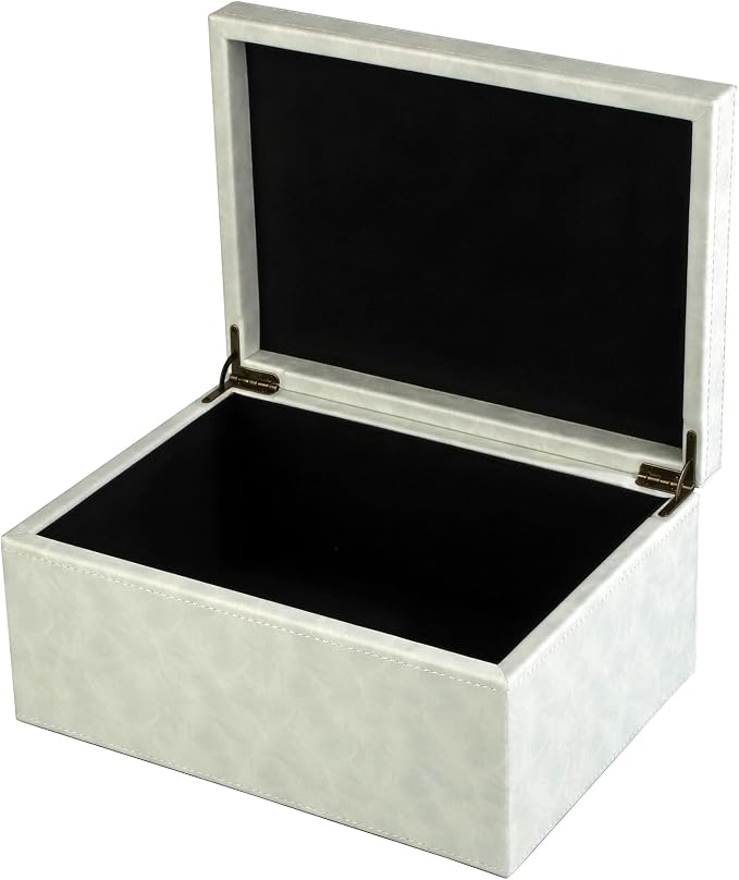 HofferRuffer Faux Leather Decorative Box, Large Wooden Structure Keepsake Box Accessory Organizer Jewelry Organizer with Hinged Lid, Storage Container for Home or Office (Cream White) by HofferRuffer