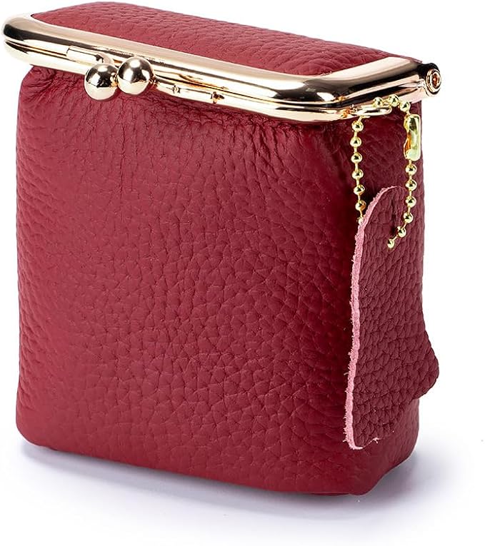Genuine Leather Mini Jewelry Box & Vintage Wallet for Women - Compact Travel Coin Purse, Lipstick Storage Organizer, Retro Leather Clutch Case (Red) by Unknown