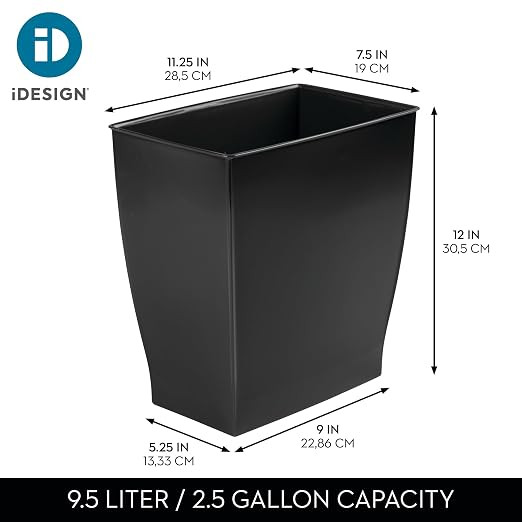 iDesign Small Plastic Bathroom Trash Can, Slim Rectangle Garbage Bin for Bedroom, Office, Dorm, Black - Image 4