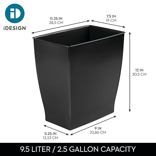 iDesign Small Plastic Bathroom Trash Can, Slim Rectangle Garbage Bin for Bedroom, Office, Dorm, 2-Pack, Black - Image 4