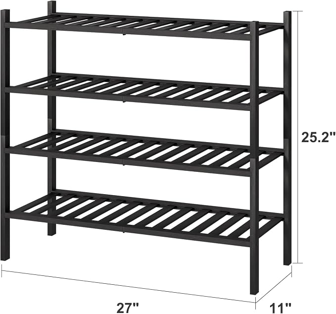 viewcare 4-Tier Black Bamboo Shoe Rack for Entryway, Stackable | Foldable | Natural, Shoe Organizer for Hallway Closet, Free Standing Shoe Racks for Indoor Outdoor - Image 3