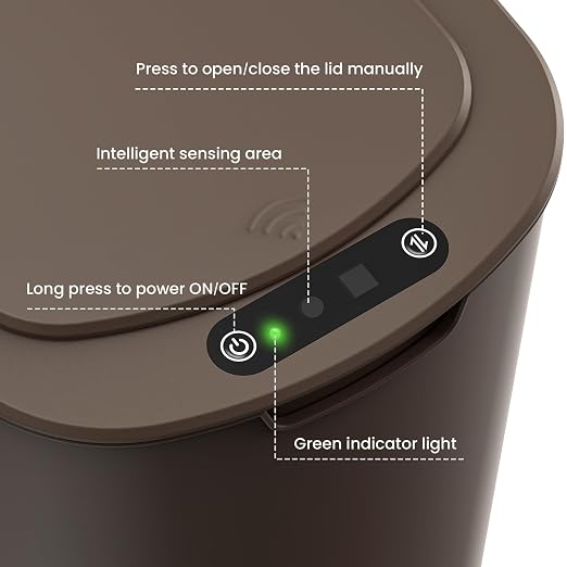 Cesun Bathroom Trash Can with Lid, 5 Gallon Motion Sensor Trash Can, Small Automatic Garbage Can, Touchless Smart Plastic Slim Wastebasket for Bedroom, Office, rv, Living Room, Brown - Image 5