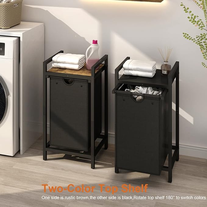 LAATOOREE Laundry Hamper, Two-Color Laundry Basket with Removable Laundry Bag and Top Shelf, Clothes Hamper for Samll Space,Laundry Room, Bedroom, Bathroom - Image 2