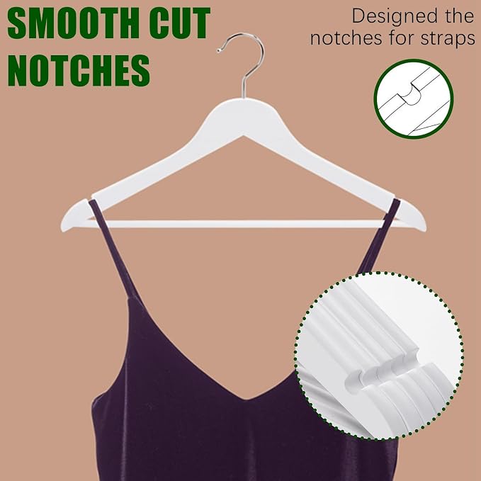 Amber Home 30 Pack White Wooden Coat Hangers, White Wood Suit Hangers with Non-Slip Pant Bar, Clothes Hangers for Closet Organization, Shirts, Jackets, Dresses, and Pants (White, 30) - Image 3