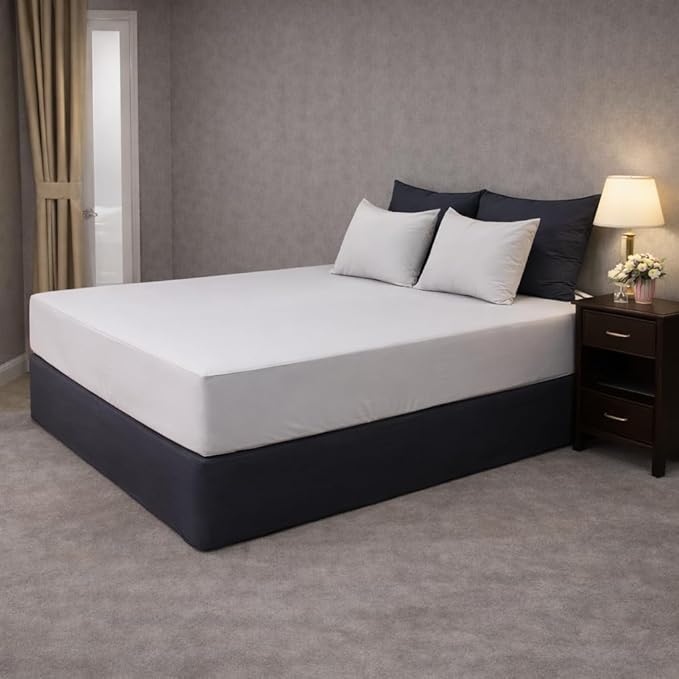 100% Cotton Single Layer Mattress Cover King Size, Elastic Mattress Cover, Stretches Up to 16 Inches Deep, Cozy, Absorbent, Easy to Replace, Machine Washable (6 Colors) (Ivory, King)