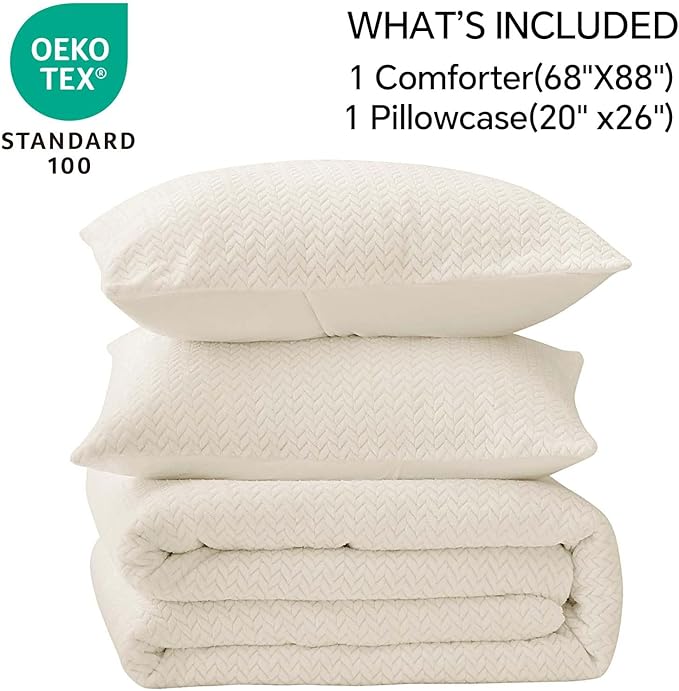 Flannel Fleece Twin Comforter Set - Furry Beige Leaves Pattern Faux Fur Bed Set, Winter Ultra Soft Fuzzy Comfort Set, Velvet Bedding Set for Bed with 1 Pillow case