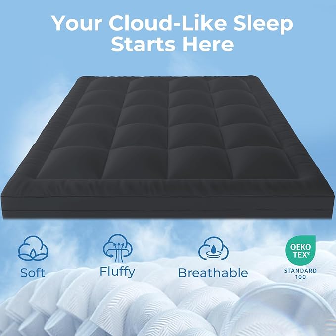 YUGYVOB Twin XL Mattress Topper - 800GSM Extra Thick Cooling & Breathable Mattress Pad with Deep Pocket 8"-21" & Soft Down Alternative Filling, Grey