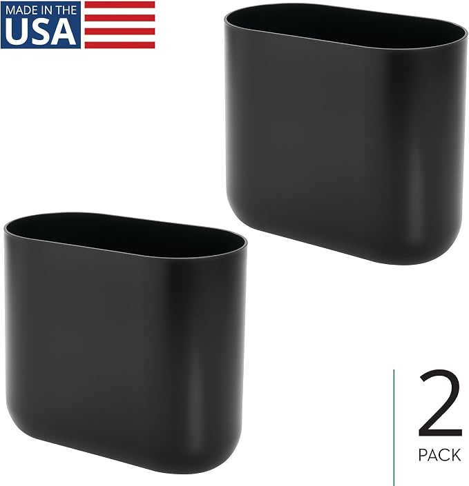iDesign Small Slim Plastic Bathroom Trash Can, Garbage Can for Bedroom, Office, Desk, Dorm, 2-Pack, Black - Image 2
