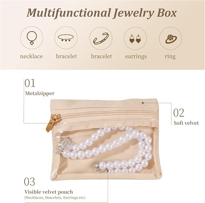 20 Pcs Portable Travel Jewelry Organizer Velvet Jewelry Pouch with Zipper Clear Travel Jewelry Bag for Travel Business Trip for Mom Wife Women Gift - Image 4