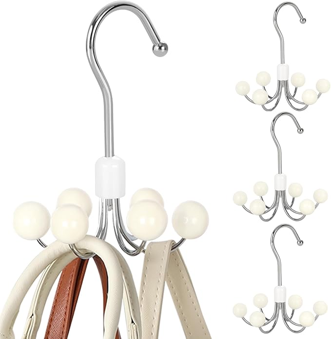 TOPIA HANGER Hoodie Hangers 4-Pack with 6 Wood Balls, 360°Swivel Purse Hanger, Scarf Hanger, Closet Hooks, Handbag Organizer, Bra Hanger, Accessory Organizers for Scarf, Tanktop, Hat, Hoodie CT57W by TOPIAHANGER