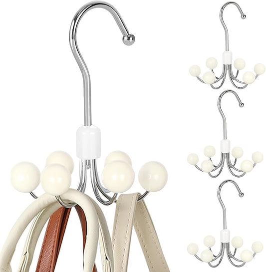 TOPIA HANGER Hoodie Hangers 4-Pack with 6 Wood Balls, 360°Swivel Purse Hanger, Scarf Hanger, Closet Hooks, Handbag Organizer, Bra Hanger, Accessory Organizers for Scarf, Tanktop, Hat, Hoodie CT57W by TOPIAHANGER