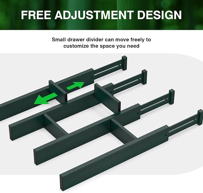 ANTOWIN Expandable Bamboo Drawer Dividers Organizers, Drawer Separators Splitter,17-22 inches Long Adjustable Spring-loaded Organizer for Large Utensil, Clothes, Tools(Dark Green) - Image 6