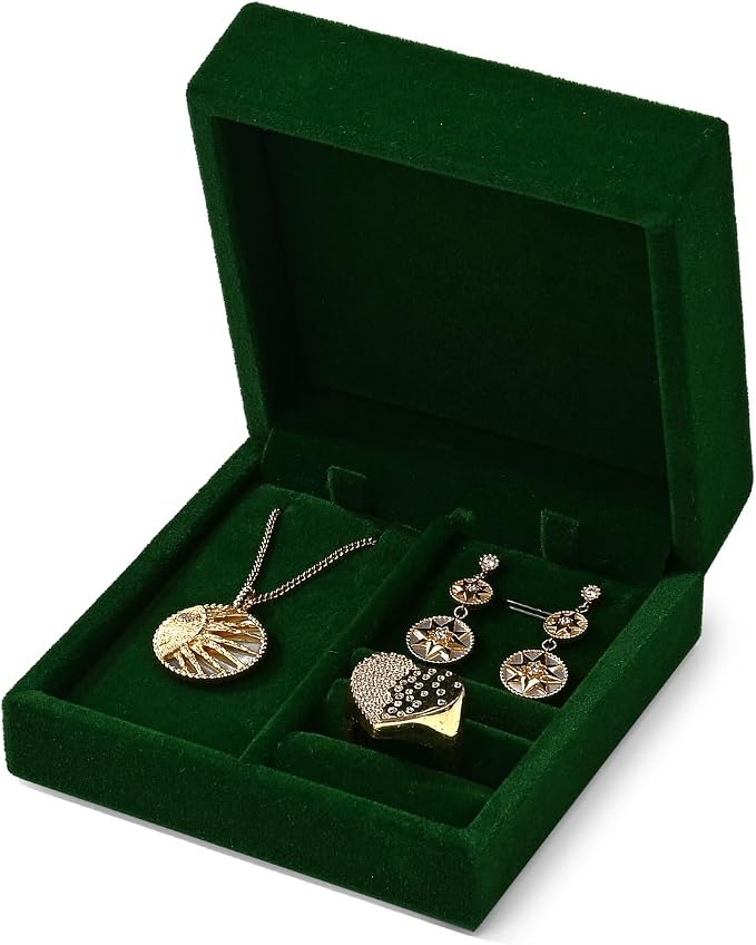 3 in 1 Velvet Jewelry Set Gift Box Earring Gift Box Ring Necklace Boxes Small Jewelry Storage Boxes for Travel Birthday Mother's Day Valentine's Day Gifts (Dark Green) - Image 2