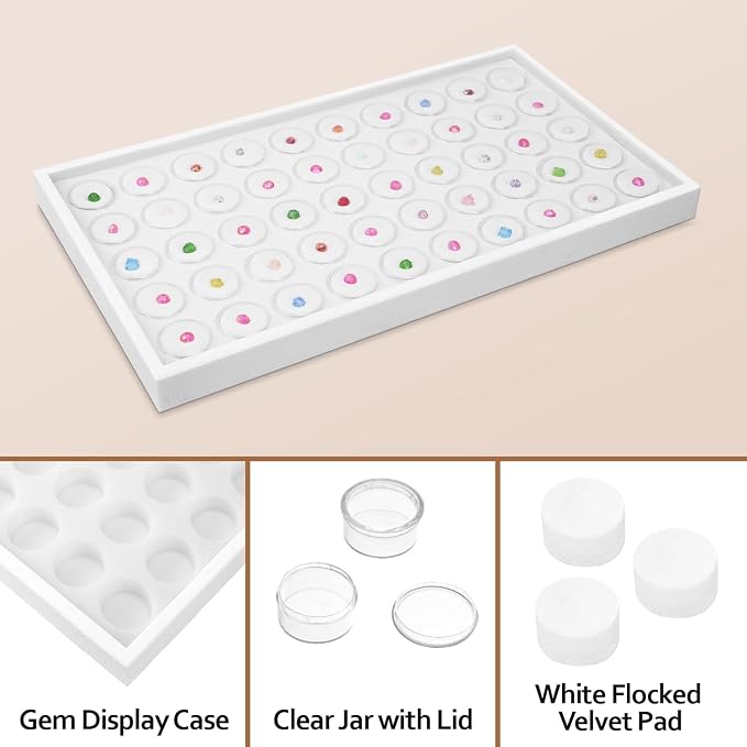 Ikee Design 50 White Foam Gem and Bead Storage Jars Showcase Stackable Display Tray Storage Box for Collectibles, Home Organization, 14.75 W x 8.25 D x 1 H in - Image 4