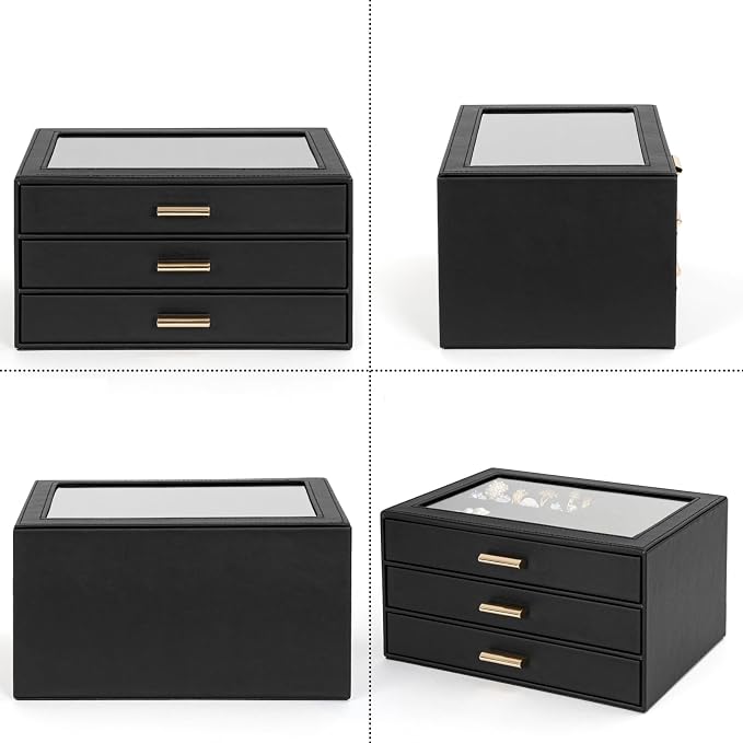 AKOZLIN Jewelry Box with Clear Lid Functional Leather Jewelry Storage Organizer Case 3 Drawers for Women Girls Necklace Ring Bracelet Earring - Image 6