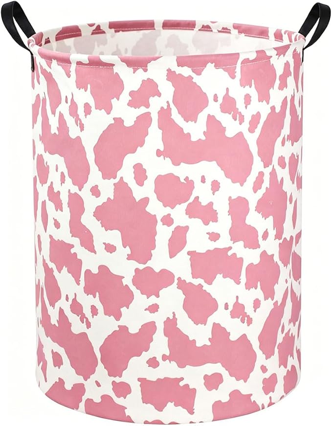 Kids Laundry Basket Cow Hamper for Nursery Pink Hamper Cute Kids Storage Bin Organizer Room Decor for Home(Pink cow) by DDBASKET