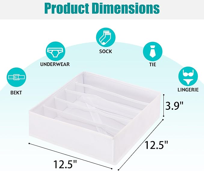 Drawer under Cabinet Clothes Organizer 5 Cell Foldable Storage Cubes Underwear Drawer Organizer Dividers Storage Boxes for Bra, Underwear（White） - Image 2