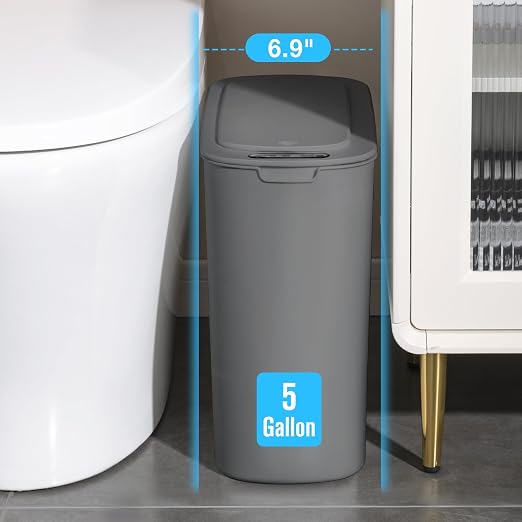 Cesun 5 Gallon Automatic Bathroom Trash Can, Touchless Motion Sensor Garbage Can with Lid, Smart Plastic Slim Wastebasket for Bathroom, Office, rv, Bedroom, Living Room, Grey - Image 3