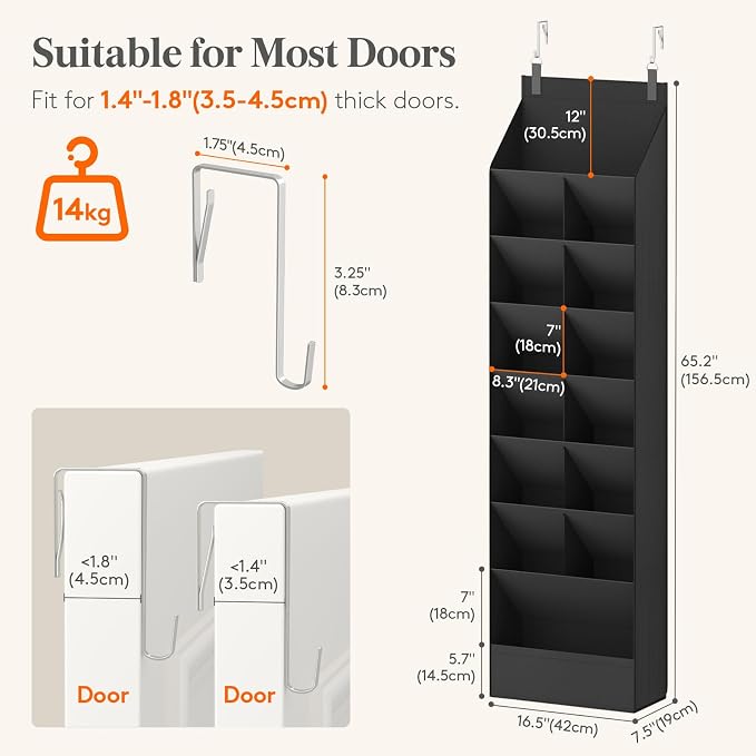 Lifewit 8 Tier Over the Door Shoe Organizer with 15 Large Deep Pockets, Fabric Hanging Shoes Shelf for Closet, Dorm Storage, Fit Up to 16 Pair Shoe Rack Holder for Sneakers, Boots, Black - Image 2