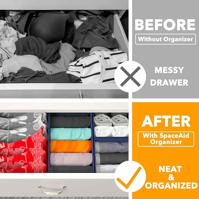 SpaceAid Drawer Organizer for Clothes, 12 Pack Dresser Drawer Organizer Bins, Closet Organizers and Storage Dividers for Clothing, Underwears, Socks (Blue) - Image 2