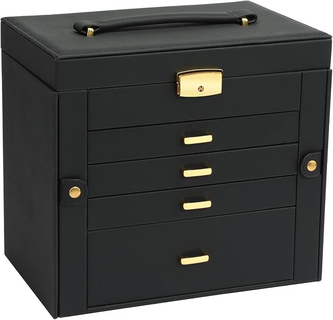Jewelry Box for Women, 5-Layer Jewelry Organizers Box, Large Jewelry Storage Box for Girls, Jewelry Holder Organizers Gift for Valentine's Day, Christmas, New Year (Black) - Image 7