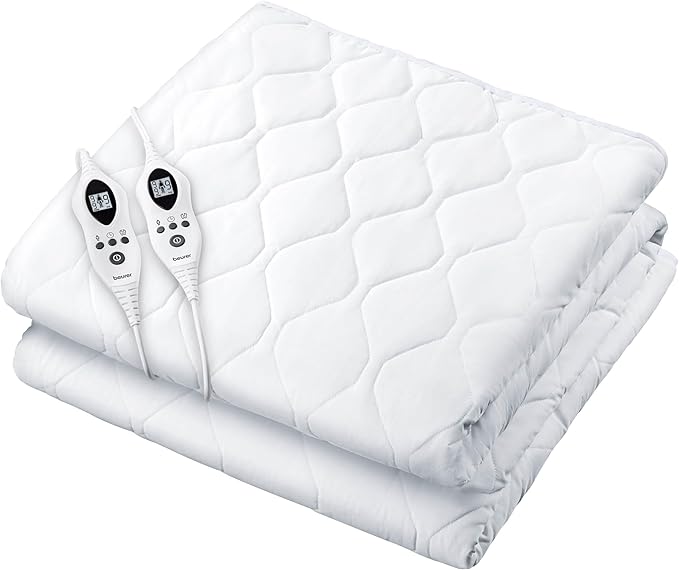 Beurer UWB80 Heated Mattress Pad King, Dual Control Electric Mattress Cover with Separate Feet/Body Heat, Auto Shut Off, 9 Warming Levels, Overheat Protection, Soft Quilted Fabric, King 76" x 80"