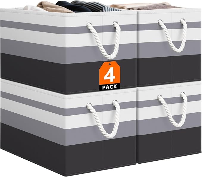 StorageTastic Storage Bin,Collapsible Storage Basket For Organizing,Large Storage Boxes With Rope Handles,Storage Containers,Gradient Grey,4 Pack by StorageTastic