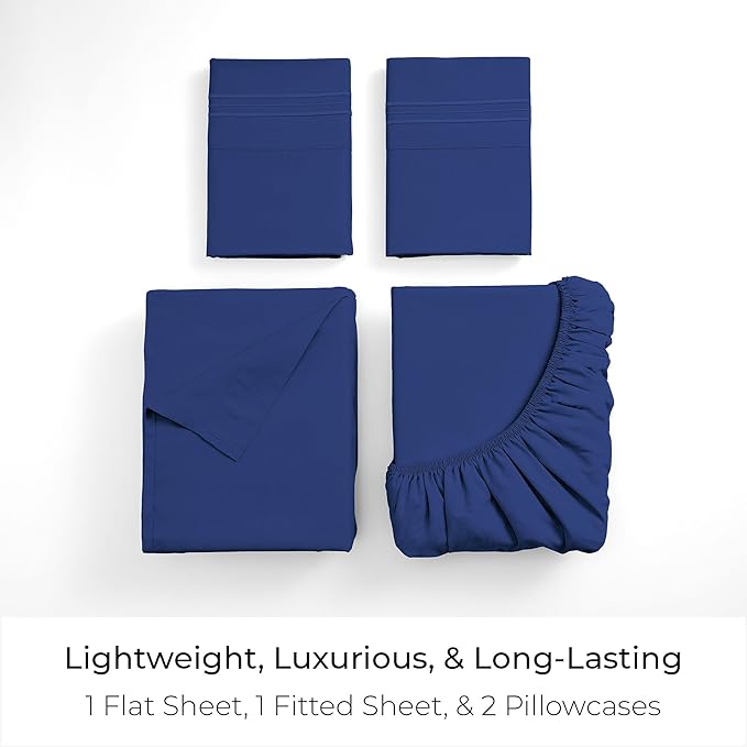 Mellanni Full Sheets Set - 4 PC Iconic Collection Bedding - Hotel Luxury, Extra Soft, Cooling Bed Sheets - Wrinkle, Fade, Stain Resistant (Full, Royal Blue)