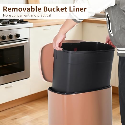 PayLessHere Trash Can Kitchen Stainless Steel Trash Can Trash Can with Lid Removable Inner Bucket Foot Pedal Soft Close for Office Home Kitchen Garbage Can Trash Bin (Pink, 13 G) - Image 5