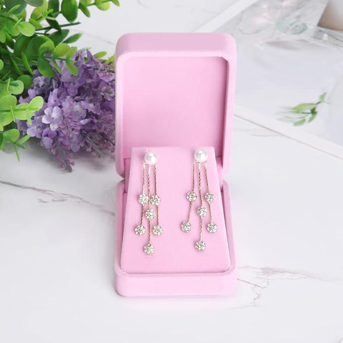 LETURE 2 Pieces Velvet Jewelry Gift Boxes for Necklace Pendant Earring Bracelet, Small Jewelry Storage Display Case for Christmas Wedding Engagement Birthday Anniversary (Pink) - Image 4
