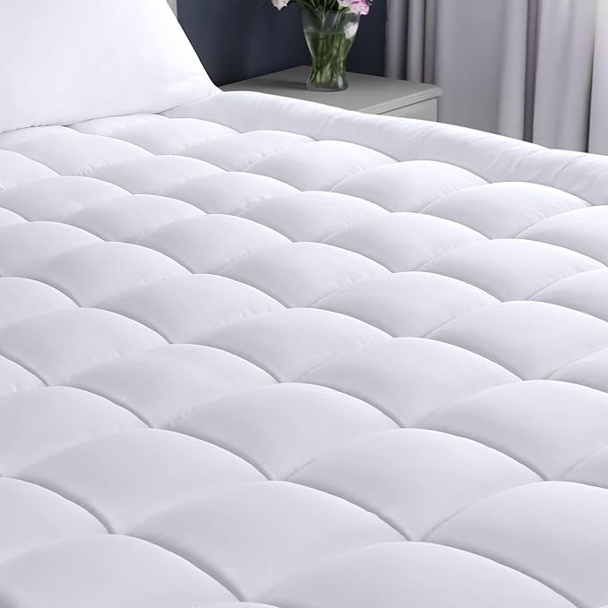 Utopia Bedding Queen Mattress Pad, Quilted Fitted Premium Mattress Protector, Deep Pocket Cover Stretches up to 16 Inches, Fluffy Pillow Topper (60x80 Inches, White)