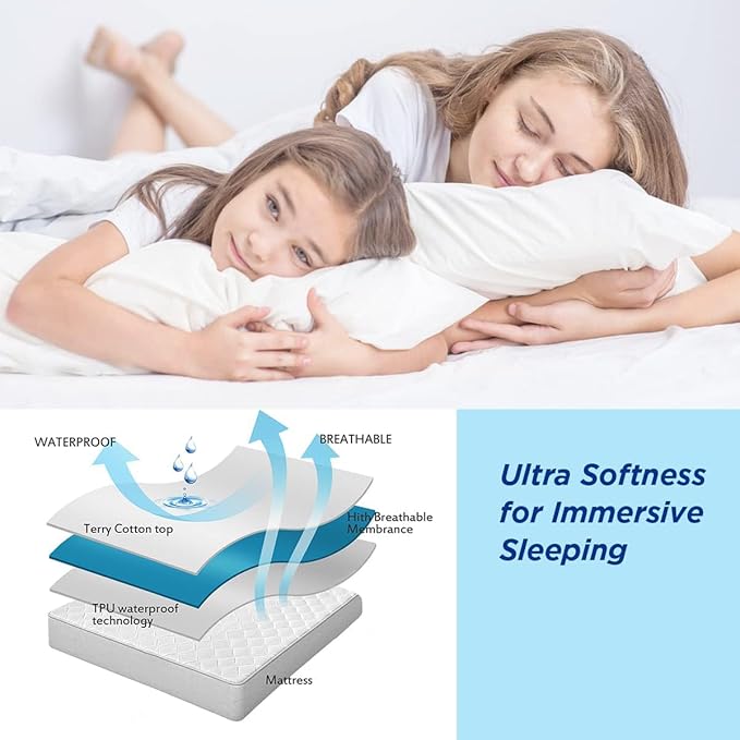 Waterproof Mattress Protector, King Size Terry Cotton Mattress Pad Cover Breathable Deep Pocket Fitted Sheet Style 78"x80" +18 Inch Pocket