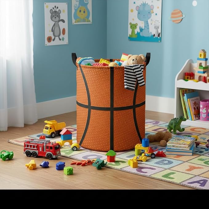 Baby Laundry Hamper kids laundry Basket Waterproof Laundry Bag for Bedroom Toy Clothes Organizer Room Décor(Basketball) - Image 4