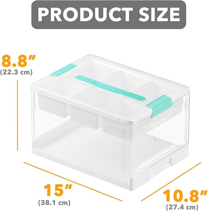 SpaceAid Craft Organizers and Storage - 24 QT Plastic Box Art Supply Storage Organizer Bin with Lid, Removable Trays and Dividers, Clear Container for Art and Craft Supplies,1 Pack - Image 3
