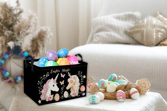 Rectangular Easter Unicorn Baskets Gift Basket Empty Kids Storage Bins Baby Girls Basket Kids Toy Storage Bin Organizer Box Room Decor for Home(Unicorn) - Image 4