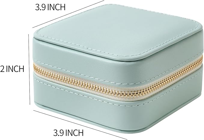 Genuine Leather Travel Jewelry Case Organizer with Mirror for Women, Small Jewelry Box Portable Mini Jewelry Case for Earring, Ring, Necklace, Bracelet(Cyan) - Image 3
