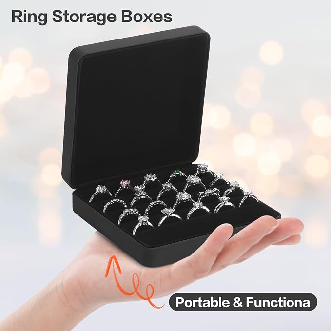 KUKUVR Ring Storage Organizer Box for Multiple Rings, Travel Portable Jewelry Ring Stud Earring Case, Ring Tray Holder Showcase Display Case (Black) - Image 3