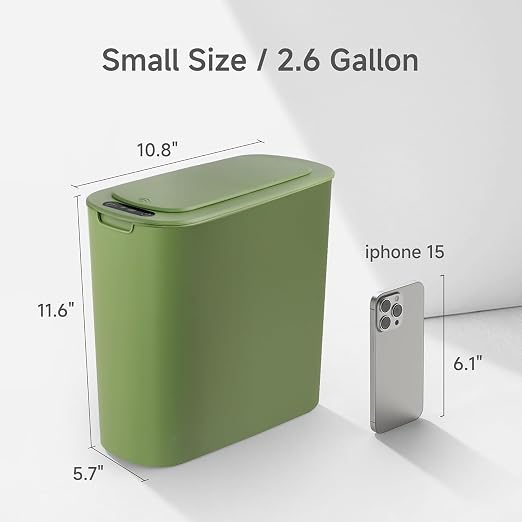 Automatic Motion Sensor Bathroom Trash Can with Lid, 2.6 Gallon Touchless Trash Bin, Smart Garbage Can Plastic Slim Wastebasket for Bedroom, Office, Dorm (Green) - Image 3