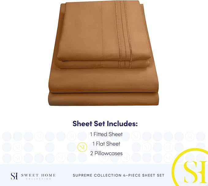 Queen Size Bed Sheets - Breathable Luxury Sheets with Full Elastic & Secure Corner Straps Built In - 1800 Supreme Collection Extra Soft Deep Pocket Bedding Set, Sheet Set, Queen, Mocha