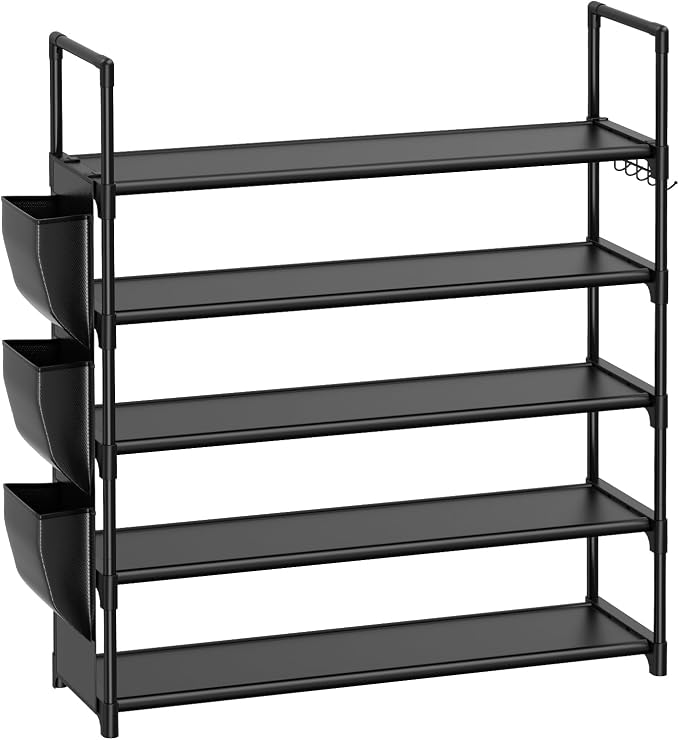 VILICK 5 Tier Shoe Rack with Hook and Side Pocket,Shoe Organizer Space Saver Storage for 20-25 Pair Shoe Storage Shelf Sturdy Free Standing Long Shoe Rack Organizer for Closet,Entryway,Small Spaces - Image 8