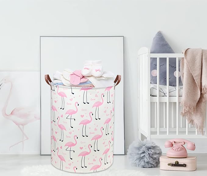 Flamingo Pink Laundry Hamper Baby Girl Laundry Basket Kids Toy Storage Bins Nursery Hamper for Girls Room Decor Bedroom Bathroom Gift Basket(Love Flamingo) - Image 2