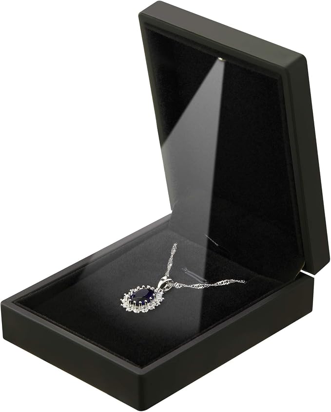 LED Light Pendant Necklace Gift Box, Velvet Jewelry Storage Display Case for Proposal Engagement Wedding Anniversary Birthday Valentine's Day (Black) by LETURE